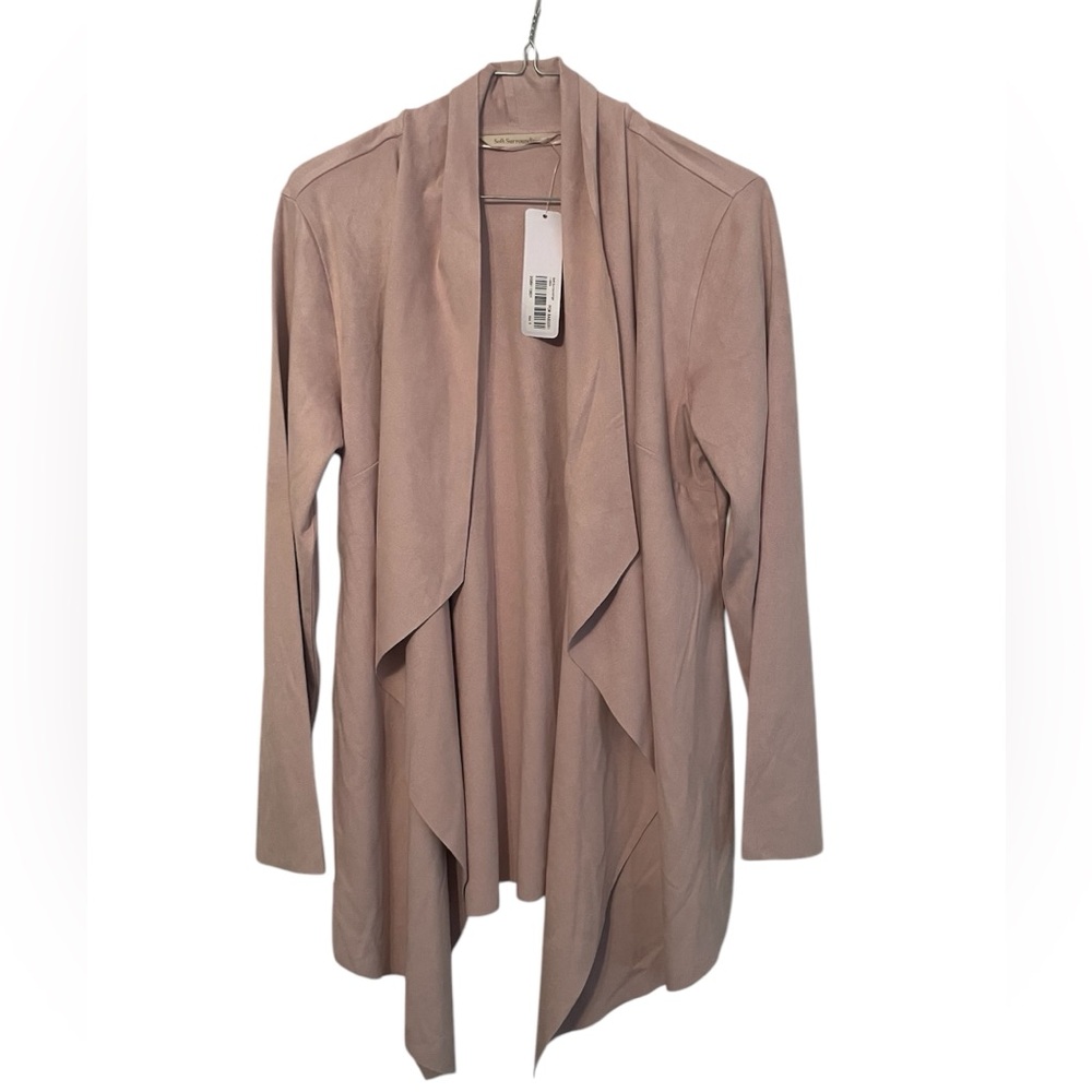 NWT Soft Surroundings light pink waterfall faux suede cardigan size small
